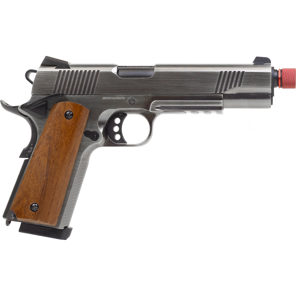 Pistola Airsoft Rossi 1911 Prata Madeira Green Gas Blowback 6mm - Kit Completo