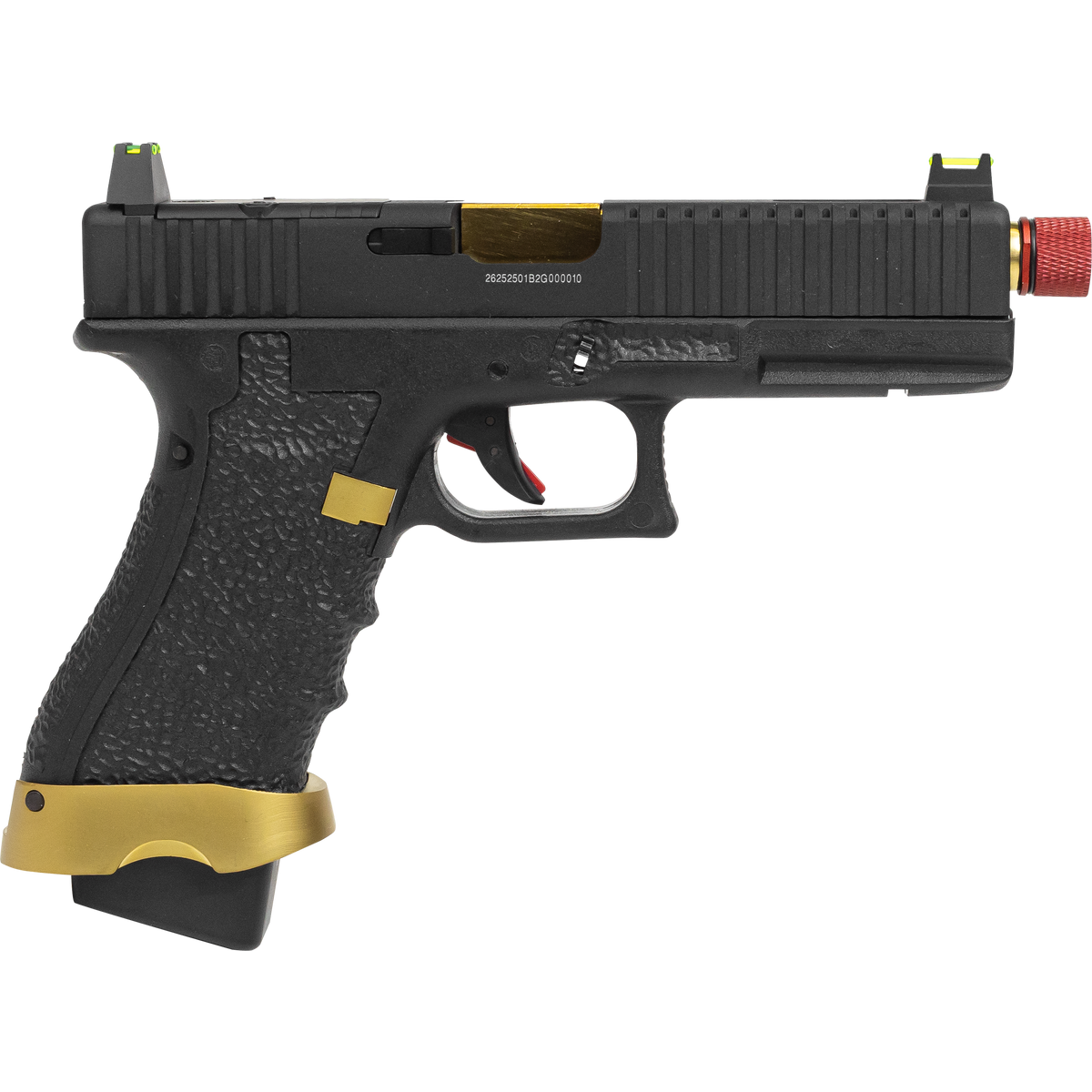 Pistola Airsoft Rossi Striker Gold Green Gas Blowback 6mm - Kit Completo